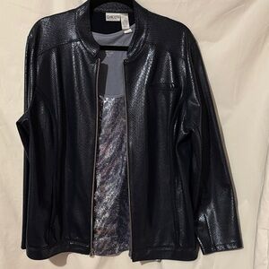 Chico's Black Faux Leather Textured Zip Jacket